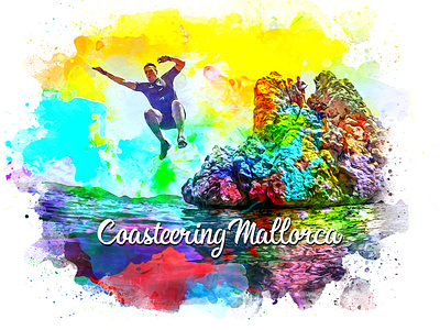 Coasteering tour in Mallorca art direction artwork background brush colorful art design illustration jump jumping juping juping mallorca palma tour tourism tourist vector watercolor art watercolor illustration