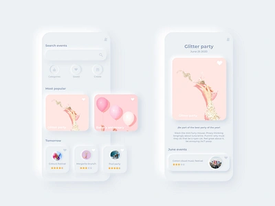 Neomorphic events app app design app ui app ui design event app events neomorphic neomorphism pastel colors ui white ui
