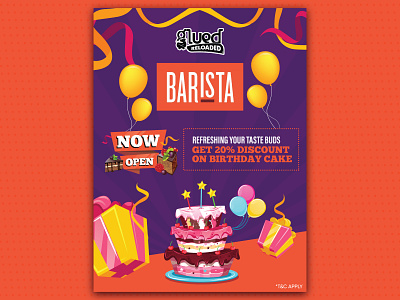 Poster on 20% Discount barista birthday cakes celebration design easel gift graphicdesign now open poster
