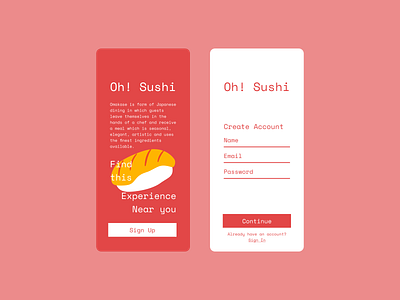 Daily UI #001 dailyui design omakase signup sushi ui