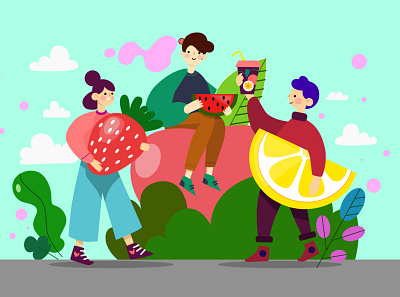Illustration adobe ilustrator colorful fruit illustration people simple