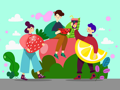 Illustration adobe ilustrator colorful fruit illustration people simple