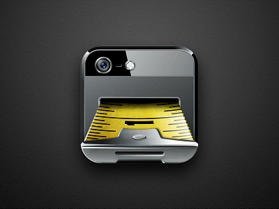 EasyMeasure App Icon 5 black camera dark iphone measure measuring metal metallic shiny tape yellow