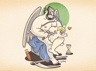 Cronos taking Cupid's wings design illustration