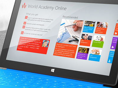 World Academy Online for Windows 8 app color surface ui ux windows 8