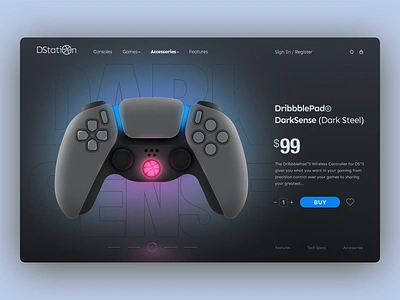 DarkSense Landing Concept branding concept design dualshock flat game gamepad illustraion landing page minimal product page ui ui design uidesign ux ux design uxdesign uxui web web design