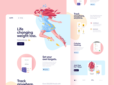 Nutracheck Website Redesign app calories cuberto design diet excercise food graphics health icons illustration landing page tracking ui ux web weight