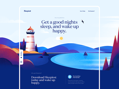 Sleepiest Start Page Design app atmospheric cuberto design graphics icons illustration landing page lighthouse sleep start page ui ux