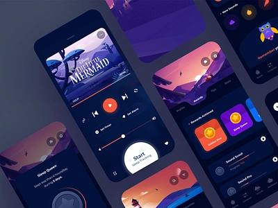 Sleepiest UI map design alarm app bedtime cuberto dream graphics icons illustration ios meditation mobile relax sleep sound story time track ui ux