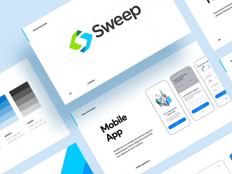 Sweep Expenses Branding cube symbol guideline travel account finance expenses vector brandbook logo branding illustration app graphics icons ux ui cuberto