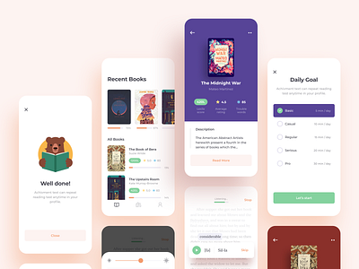 Rallyreader Mobile App Design achievement app book cuberto dyslexia graphics icons illustration ios kids letters mobile read score ui ux