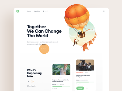 Global Charity Giving Platform balloon charity community connection cuberto design donate graphics happy help icons illustration peace platform ui ux web world
