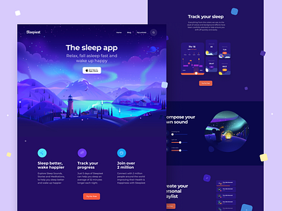 Sleepiest Website v2 app art cuberto design graphics icons illustration landing page music page relax sleep ui usability ux visual web