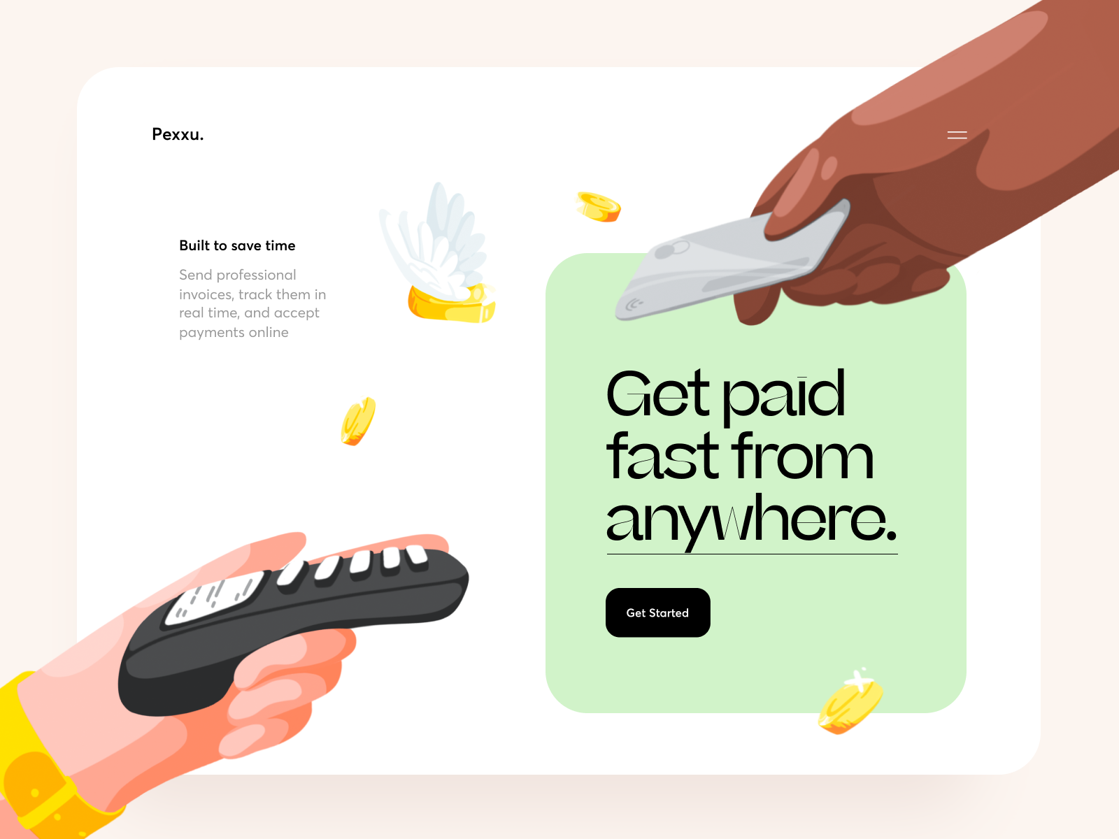 Pexxu Online Payments Start Page banking card cash cashier cuberto easy graphics icons illustration paid payment preview technology terminal ui ux web