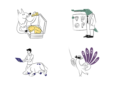 Services Illustrations art bird centaur crocodile cuberto design dog graphics icons illustration pizza services ui ux vector