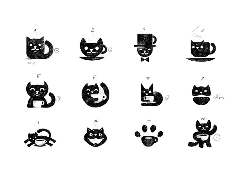 Coffee House Logo Sketches (cats) by Cuberto on Dribbble