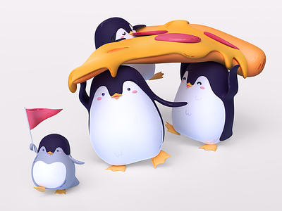 Penguins illustration 3d art blender cuberto design family graphics icons illustration penguins pizza render ui ux