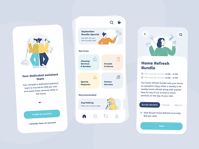 PleaseAssistMe App Redesign app assistant bundle cleaning cuberto design face lifting graphics home icons illustration interface design mobile partner service ui user experience ux
