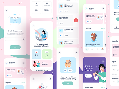 Nursececlub Mobile App Design app courses cuberto education graphics healthcare icons illustration medication mobile nurse ui usability design user experience ux