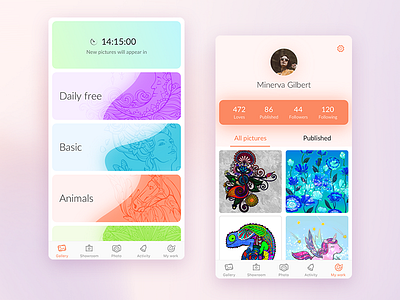 Digital coloring app app cuberto design graphics icon interface ios iphone mobile ui ux