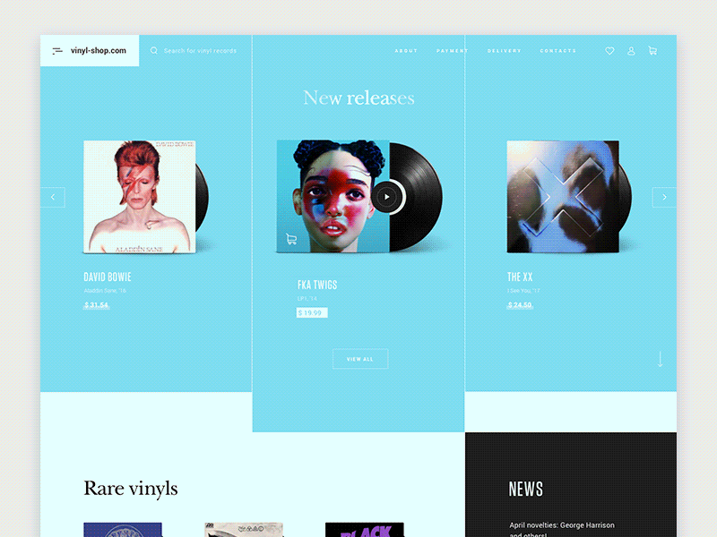 Vinyl store UI app cuberto design e commerce icon ios iphone landing motion ui ux web