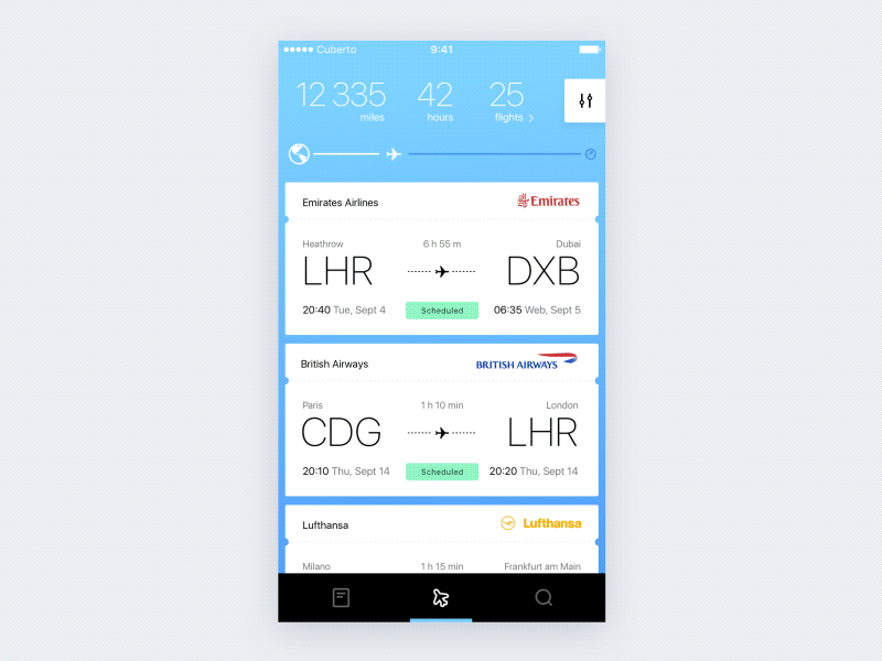 Skylovers animated interface