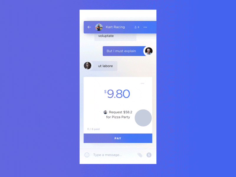 Payment interface in messenger chat cuberto graphics icons illustration interface ios messenger motion sketch ui ux