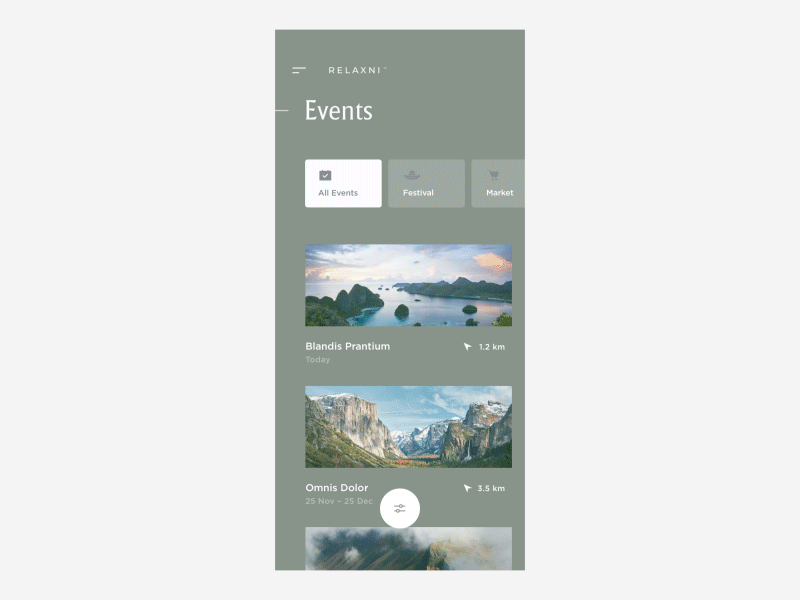 Upcoming events app cuberto event filter graphics hotel life motion sketch ui ux