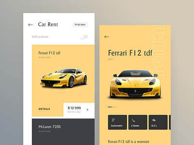 Car Rental UI app car cuberto hotel icons rent sketch ui ux yellow