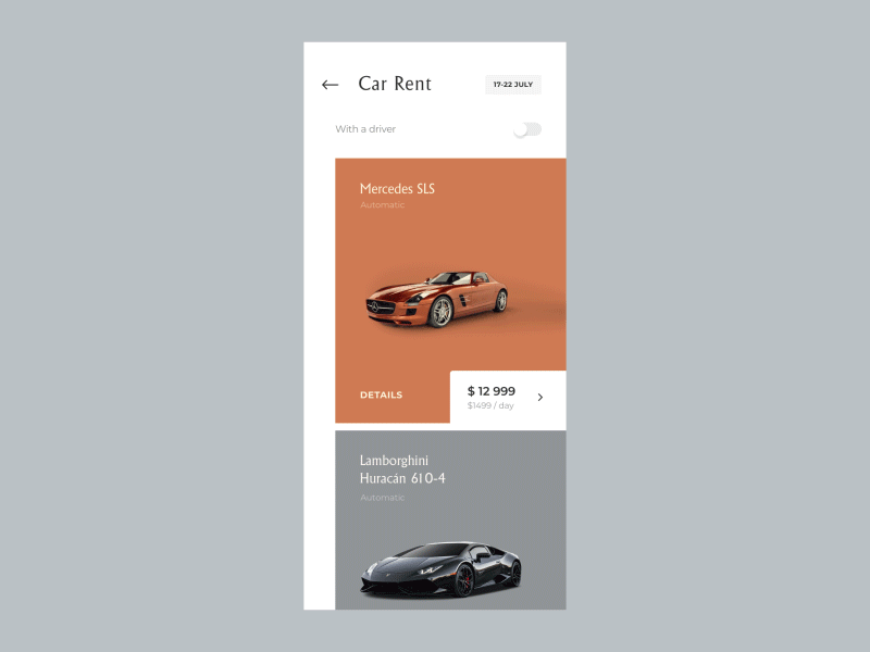 Car Rental UI Animated app car cuberto design hotel interface ios rental sketch ui ux