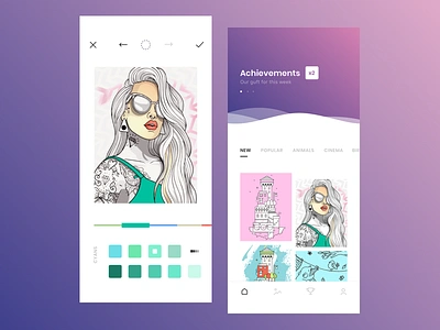 Coloring app app category color cuberto icons illustration scroll sketch style ui ux