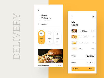Food Delivery App app burger button cart concept cuberto delivery food graphics icon interface list search ui ux