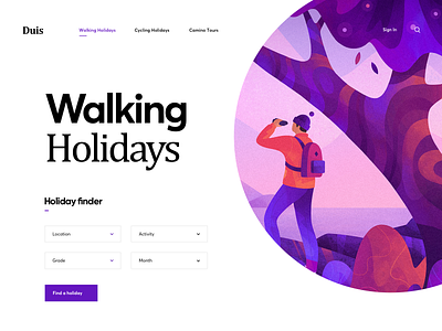 Walking Holidays Website cuberto graphics holiday illustration landing page step travel ui ux walk walking web