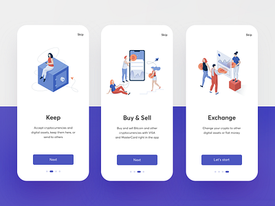 Onboarding Exchange App app buy cuberto currency exchange graphics icons illustration ipad pro mobile mockup onboarding sell ui ux vector wallet