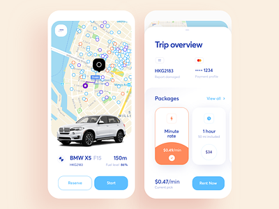 Car Sharing App Redesign app auto car cuberto design graphics ios map mobile mobility one-way ride roundtrip share ui ux