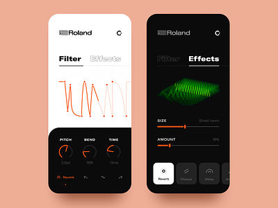 Synthesizer App UI app control cuberto effect graphics icons listen mobile music percent settings synthesizer time ui ux
