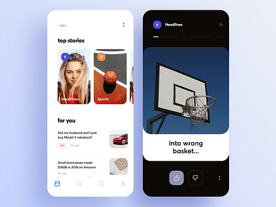 News feed UI concept app card category cuberto design feed graphics ios mobile news search sketch story swipe tabbar toolbar top ui ux