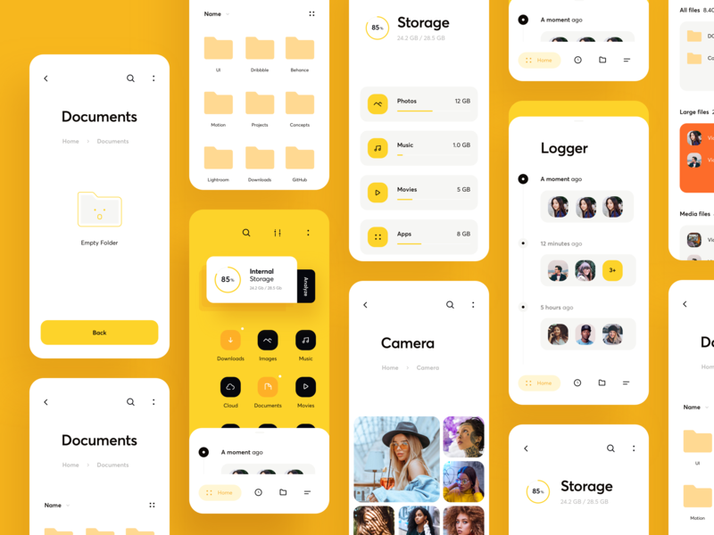 File Explorer (UI map) app application archive cuberto design explore file finder interface ios layout mobile mockups product design search ui ui map ux yellow