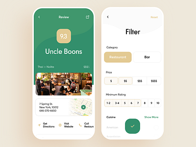 Restaurant Review UI case app cost cuberto feedback food graphics green icons interface ios mobile rating receipt recipe restaurant review ui ux