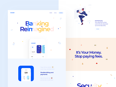 Landing Page for Wickret Banking App banking cuberto design fee finance graphics icons illustration interface landing page money payment security ui ux web