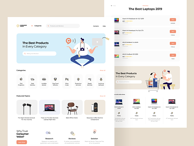 ConsumerVoice Landing Page catalog consumer cuberto design digital ecommerce feedback goods graphics icons illustration interface landing page product search shop ui ux voice web