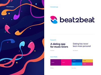 beat2beat Branding - a Dating App for Music Lovers app brandbook branding chat cuberto dating font graphics headphones icons illustration logo match music playlist song symbol typography ui ux