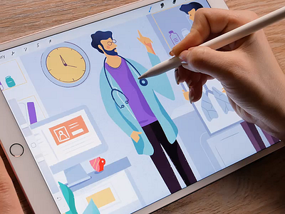 Physician Office Visit / Drawing with iPad Pro art cabinet cuberto doctor drawing graphics healthcare icons illustration interface ipad pro medicine pencil process procreate ui ux visit