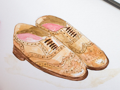 Watercolour practice: Grenson Brogues illustration off screen painting shoes tactile texture watercolor