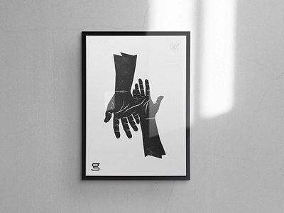United hands blackandwhite hand handmade illustration lino print linocut linoleum linoprint minimal poster print design vector