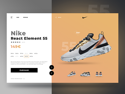 Nike React Element 55 commerce ecommerce nike product product design product page shoes shop sneakers web webdesign website websites