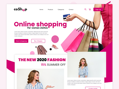 woman online shopping adobe xd clothing design landing page design pink store store design ui ui design uiux ux web woman