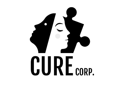 Cure Corp {Logo For Sale} branding chill corporate cure face family logo mind office people pill psychology puzzle relax relief sleep stress therapy twin wellness