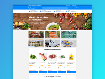 Marketplace for restaurant landing page mockup user interface