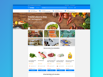 Marketplace for restaurant landing page mockup user interface
